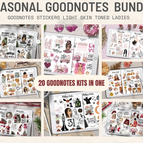 Seasonal Digital Planner Stickers Bundle for GoodNotes Planning, Pre-Cropped Stickers For Christmas, Autumn,Winter,Halloween,Valentine's Day