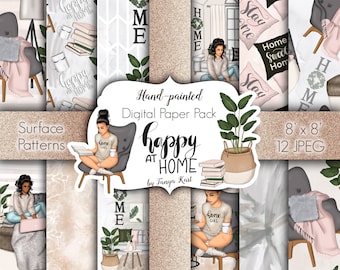 Happy At Home Papers, Afro Girl, Working At Home, Home Girl Papers, Planner Papers, Home Sweet Home, Surface Patterns, Design Papers