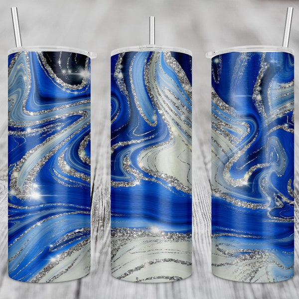 Royal Blue, Skinny Design, Tumbler 20Oz, Tapered Skinny, 20Oz Skinny, Sublimation Download, Agate Marble Tumbler, Blue Glitter Tumbler