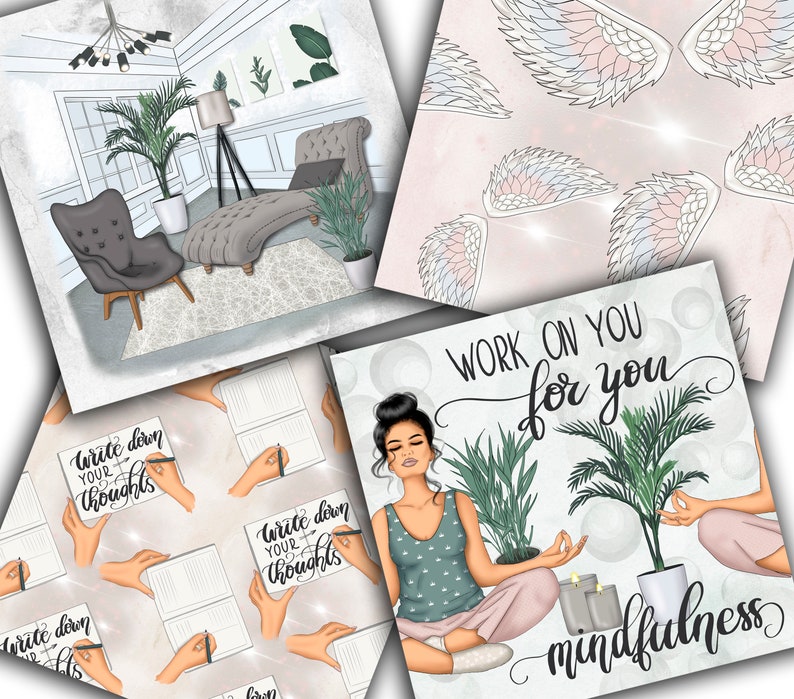 Mindfulness Yoga Papers: Watercolor Design Patterns (Digital Papers) image 4