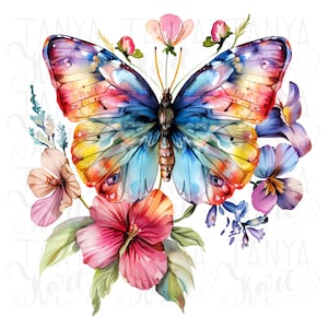 Blumen Schmetterling PNG, Frühling Sublimationsgrafiken, druckbare Schmetterlingskunst, Sublimationsdesigns für DTF-Drucke, digitale Grafik-Downloads