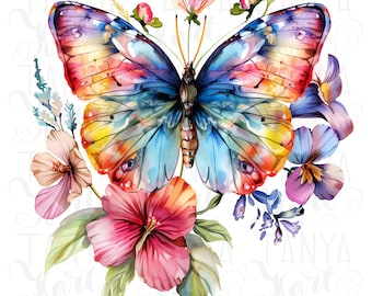 Papillon floral PNG : motif printanier en sublimation (téléchargement numérique)