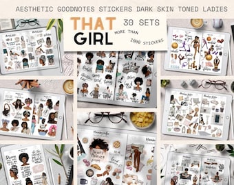That Girl Planner 美的ステッカー (Goodnotes 用)、Melanin、セルフケアステッカーバンドル、デジタルプランナーステッカー、切り抜き済みステッカーパック