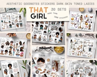 That Girl Planner Aesthetic Stickers for Goodnotes, Melanin, Self Care Stickers Bundle, Digital Planner Stickers, Pre-Cropped Sticker Pack