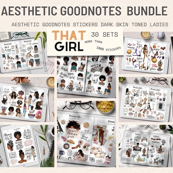 That Girl Planner Aesthetic Stickers for Goodnotes, Melanin, Self Care Stickers Bundle, Digital Planner Stickers, Pre-Cropped Sticker Pack