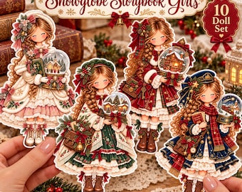 Christmas Printable Paper Dolls | Snowglobe Storybook Girls | Journal Doll Set | Winter Paper Dolls Printable | Holiday Paper Crafts