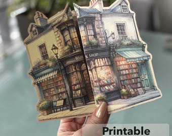 Book shop Junk Journal Printable Folio Ephemera Folding 3D Bookish Folio with Books Fussy Cuts Stickers, Shabby Chic Vintage,Scrapbook Paper