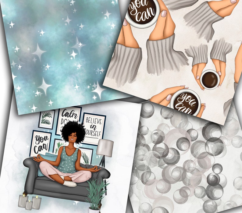 Mindfulness Yoga Papers: Watercolor Design Patterns (Digital Papers) image 5