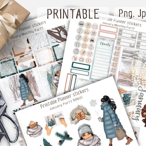 January Printable Planner Stickers, Erin Condren Stickers, Winter Kit, Planner Stickers,Digital Download, Life Planner Stickers, Monthly Kit