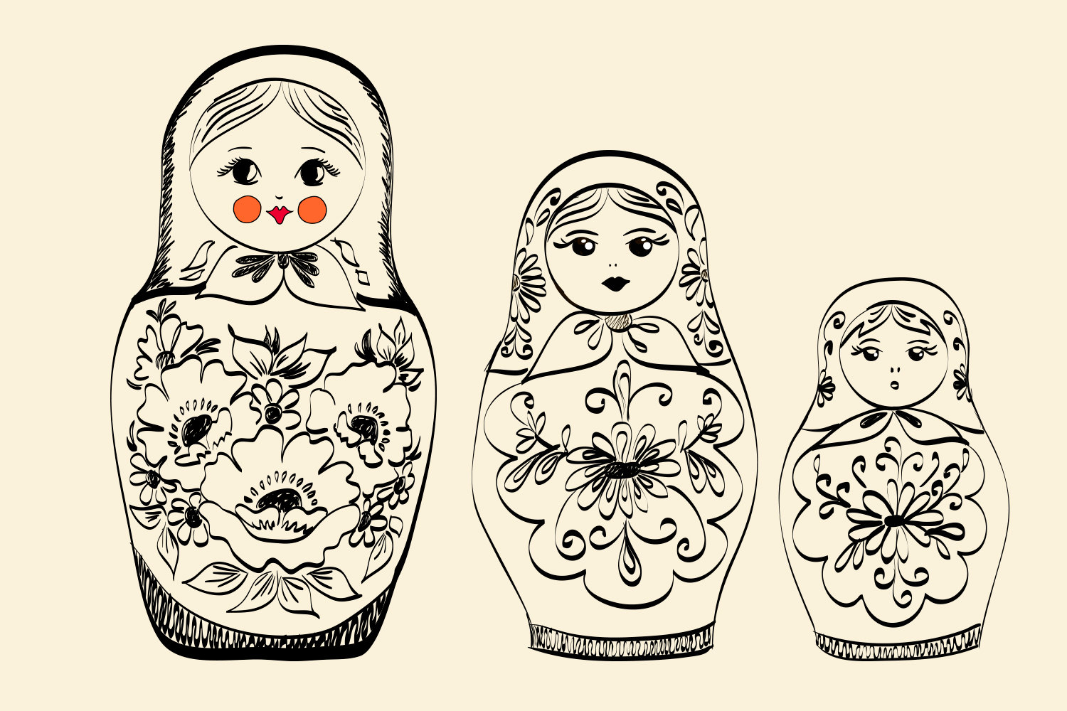 Matryoshka Nesting Doll Doodle Vector Hand Drawn Vector Etsy
