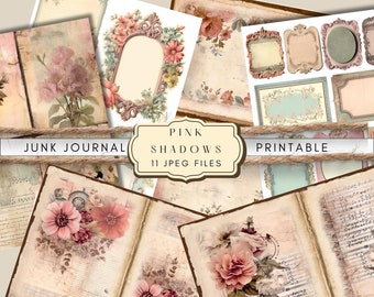 Vintage Ephemera, Floral Junk Journal, Shabby Chic Decor, Digital Collage, Printable Craft Kit, Digital Paper Jpg, Vintage Tags Frames