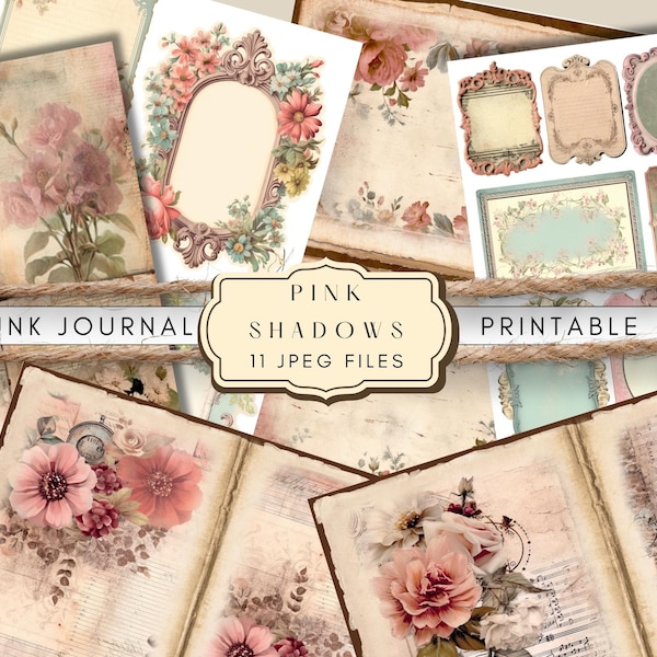 Vintage Ephemera, Floral Junk Journal, Shabby Chic Decor, Digital Collage, Printable Craft Kit, Digital Paper Jpg, Vintage Tags Frames