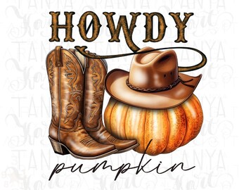 Western Howdy Pumpkin PNG: Retro Fall Sublimation Design for Halloween and Thanksgiving, Autumn File for Shirt Design and Digital Prints