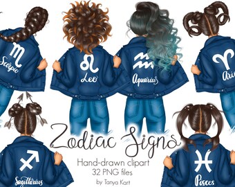 Zodiac Celestial Girl Clipart, Astrology and Zodiac Png Signs Symbols for Invitation, Planner Stickers, Astrological Clipart Collection