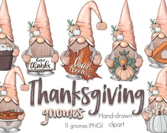 Fall Gnomes Clipart Bundle - Autumn Leaves, Pumpkins, and Thanksgiving Harvest Gnomes - Png Digital Download for Commercial Use