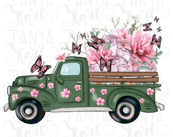 Sublimation Design Spring Truck Png, Truck With Flowers, Spring Sublimation, Print T-Shirt, Whimsical Design, Floral Art, Sublimation File