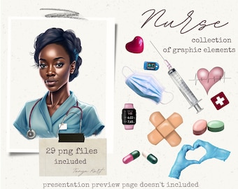 Melanin Nurse PNG Design Pack - Doctor and Nurse Pngs, Medicine Icons, and Nursing Clipart for Commercial Use, Nurse Life Clipart Bundle
