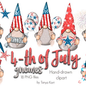 Patriotic 4th of July Cute Clipart Icons for Commercial Use Red, White, and Blue Graphics, American Independence Day Illustration
