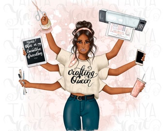 Crafting Queen Png Afro Sublimation, Dark Skin, Craft Png, Craft Woman, Crafting Png, Craft Design, Craft Sublimation, Sublimation Craft Art