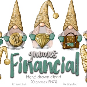 Nordic Gnomes with Cash Clipart, PNG Digital Download for Financial Planning and Planner Stickers, Finance Gnomes Icons