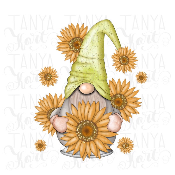 Gnome Summer, Garden Gnome, Design Element, T Shirt Design, Gnome Sticker, Flowers Art, Gnome Sunflower, Cute Characters, Gnome Png