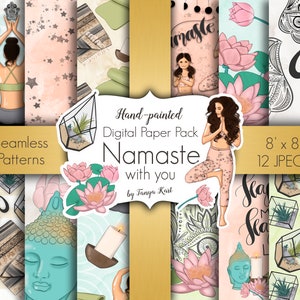 Digitaal yogapapier, Zenpatronen, Planner Diy, Namaste Ontwerp, Modepapier, Girly Papier, Decorpapier, Digitaal Papier, Yogapatronen