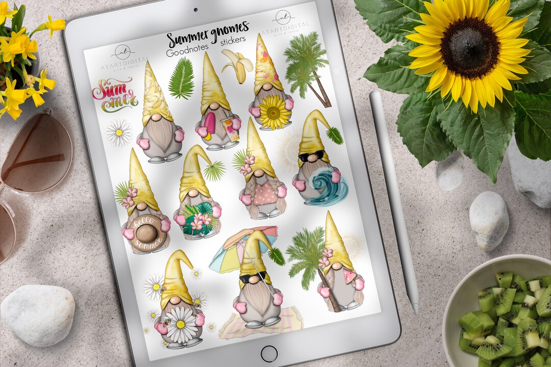 Summer Gnomes Digital Planner Stickers for Goodnotes, Vacation Stickers ...