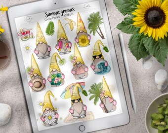 Summer Gnomes Digital Planner Stickers for Goodnotes, Vacation Stickers, Summer Gnomes Icons, Precropped Goodnotes Files