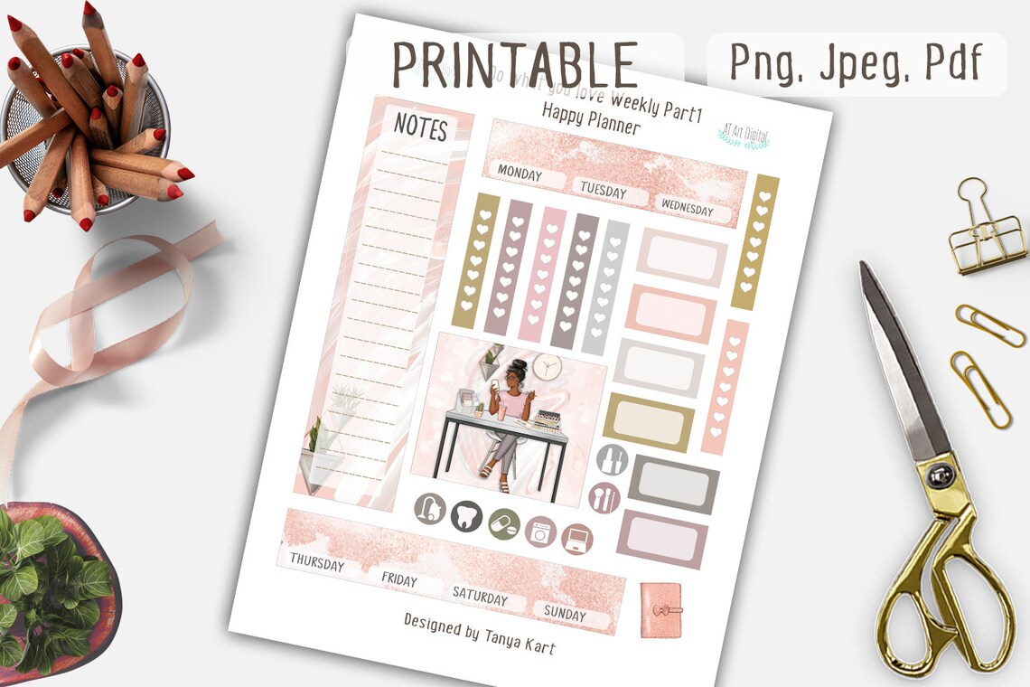 Happy Planner Stickers Afro American Planner Girl Printable - Etsy