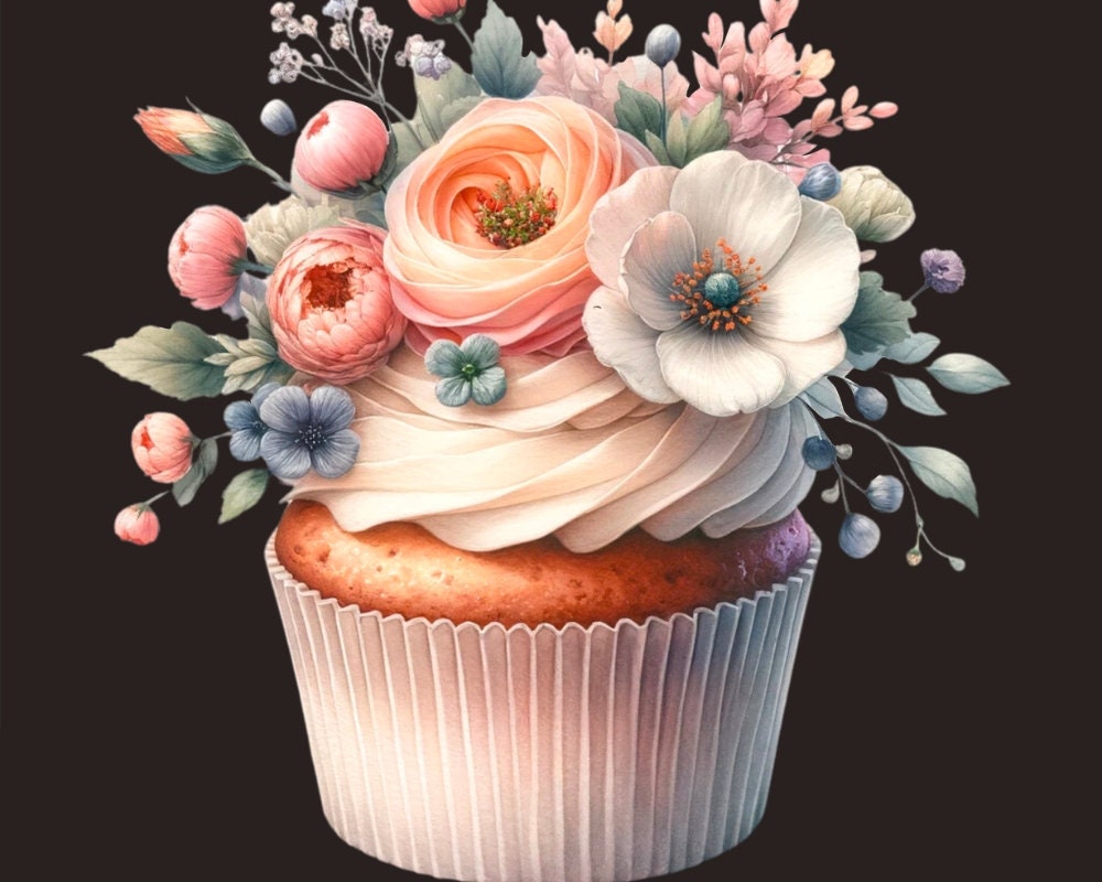 Watercolor Cupcake Png Clipart,digital Instant Download for ...