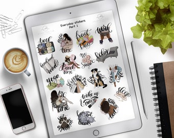 Everyday Black Girl Digital Planner Stickers for Goodnotes, Melanin Digital Stickers GoodNotes, Reminders Stickers, Everyday Daily Icons