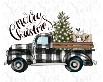 Merry Christmas Png Truck Sublimation, Buffalo Plaid Png, Digital Illustration,Christmas Tree Png,Sublimation File,Christmas Png Sublimation