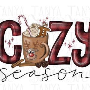 Winter Cozy Season, Sublimation Graphics, Holiday Winter Png, Digital PNG File, Buffalo Plaid, Simple Designs, Winter Latte Image,Coffee Cup