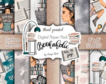 Book Digital Paper Pack for Commercial Use, Bookish Surface Design, Booklover Patterns, Planner Papers, Book Background Seamless Papers
