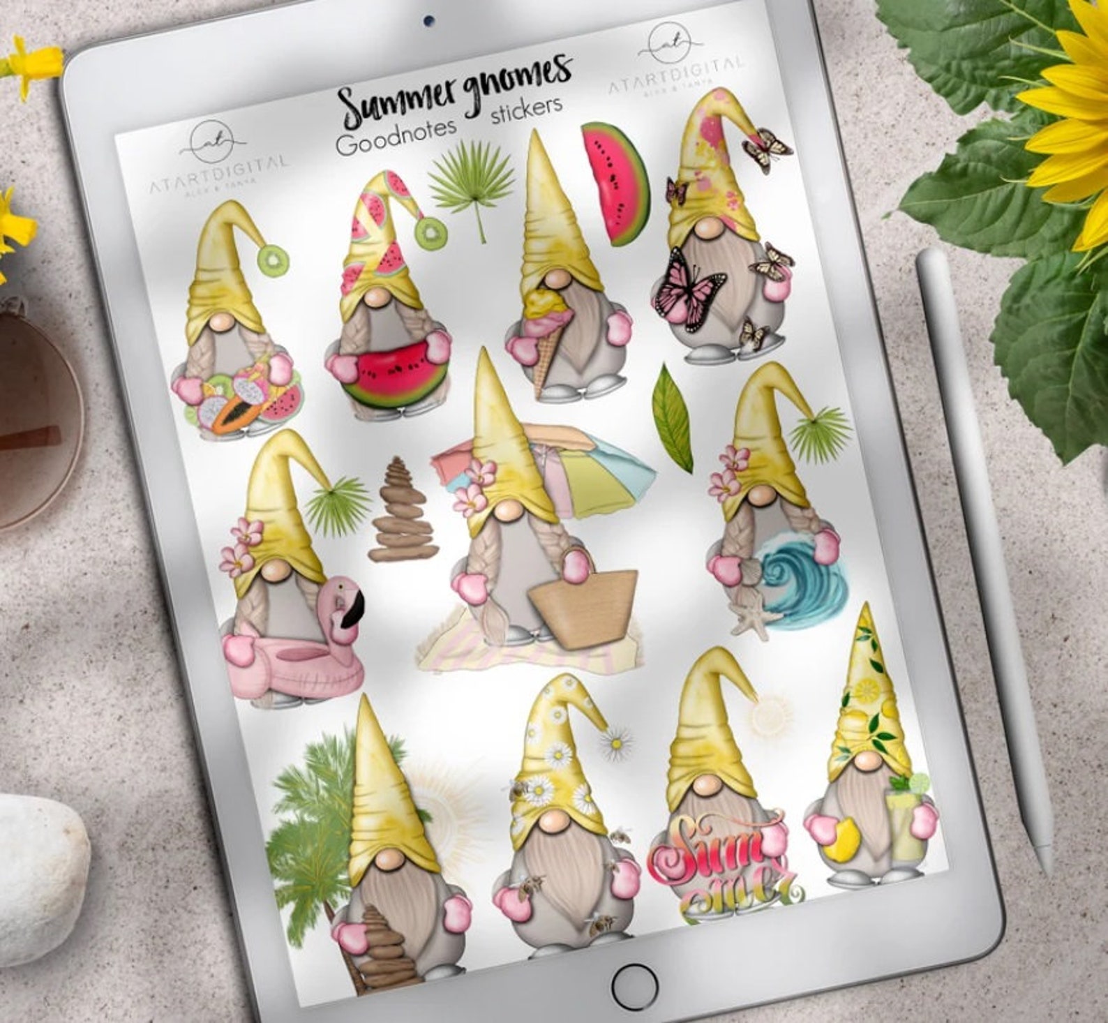 Summer Gnomes Digital Planner Stickers for Goodnotes, Vacation Stickers ...