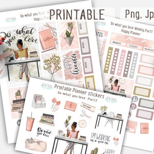 Happy Planner Stickers, Afro American Planner Girl, Printable Stickers, Planner Girl, Boss Babe, Planner Stickers, Pink Planner Fashion
