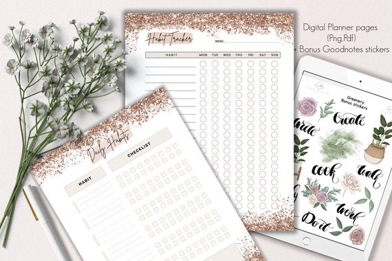 Habit One Page Digital Planner Pages, GoodNotes Pages, Planner Template, GoodNotes Stickers, Habit Tracker Planner