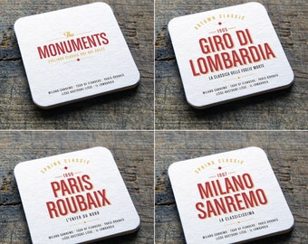 The Monuments - 3 Sets of Coasters _Paris Roubaix_Milano Sanremo_Liege Bastogne Liege_ Tour of Flanders_Giro di Lomdardia