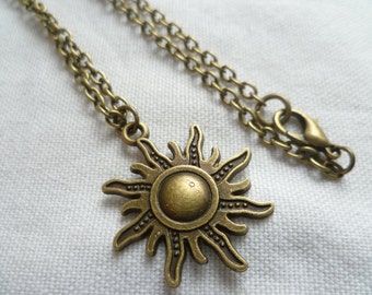 Sun charm necklace,sun pendant,wiccan jewellery,gift,sun jewelry,pagan jewellery,handmade,bronze sun necklace,simple jewelry,sun charm