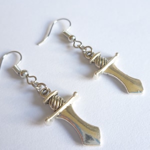 Sword earrings,dagger jewellery,silver earrings,medieval jewelry,sword charm,fandom gift,dagger earrings,gift for her,uk seller