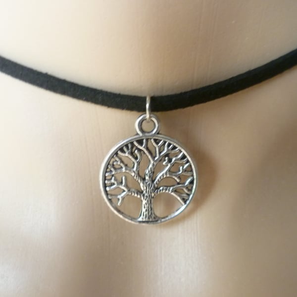 Tree of life choker,tree of life necklace,tree choker,black choker,wiccan jewelry,choker necklace,charm necklace,pagan jewelry,suede choker