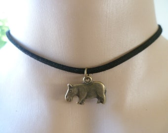 Hippo choker,hippo jewellery,hippo necklace,black choker,gift,animal jewelry,hippo charm,choker necklace,hippopotamus necklace,handmade