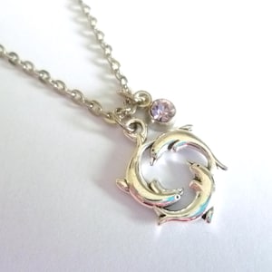 Dolphin necklace,personalised jewelry,birthstone necklace,silver necklace,charm necklace,sea life jewelry,gift for her,beach jewelry,