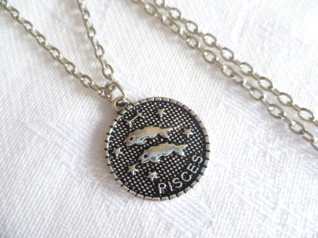 Pisces Zodiac Charm Necklace, Silver Horoscope Pendant - Etsy