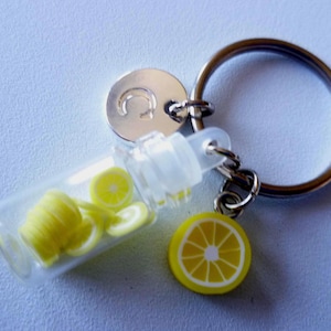 Personalised lemon keyring,initial keychain,fruit jewelry,bag accessory,gift for her