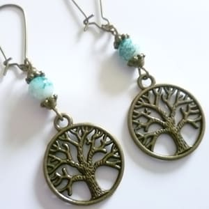 Tree of life earrings,tree earrings,tree of life jewelry,wiccan jewelry,pagan,turquoise,gift,handmade,charm earrings,minimalist