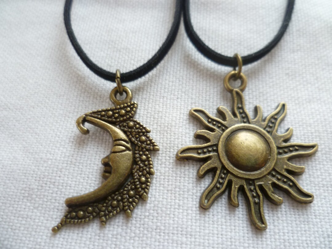 Sun and Moon Choker Set: Bronze Charms on Black Faux Suede - Etsy