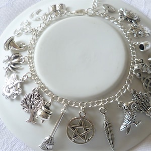 Wiccan Charm Bracelet, Pagan Witch Jewelry, Halloween Gift