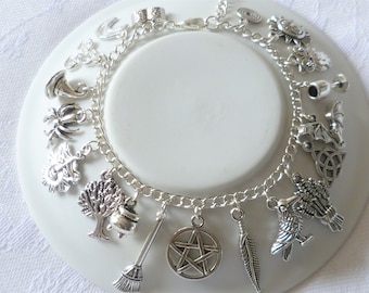 Wiccan Charm Bracelet, Pagan Witch Jewelry, Halloween Gift