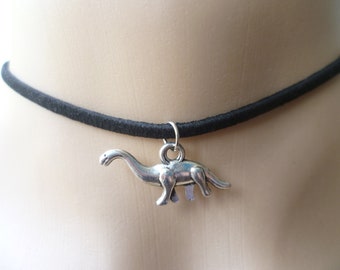 Dinosaur choker,dinosaur necklace,choker necklace,black choker,diplodocus,dinosaur jewellery,prehistoric monster,silver dinosaur gift